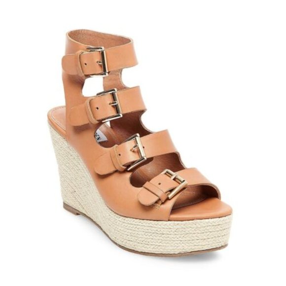 Leather Buckle Wedge Espadrilles - Picture 2 of 4